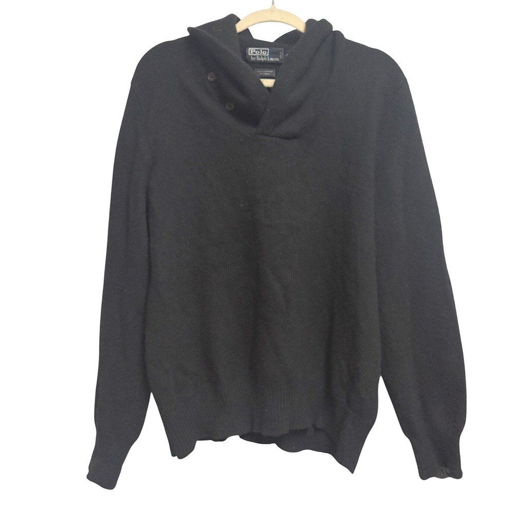 Polo Ralph Lauren Shawl Neck Cashmere Wool Blend Black Sweater Luxury Mens XL